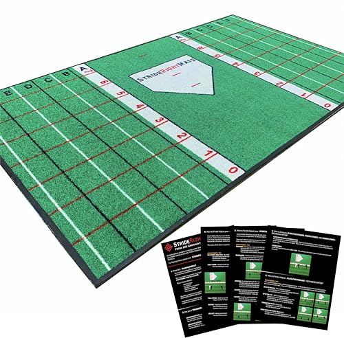Stride Right Hitting Mat Training System | 2-in-1 Baseball & Softball Batting Mat with Instructional Guide for Stance, Stride & Setup | Improve Swing Mechanics & Consistency
