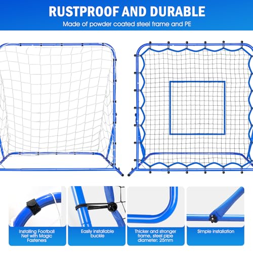 Soccer Baseball Rebounder Net, Soccer Goal Net, Volleyball Softball Rebound Pitchback Net Quick-Switch Angle Training for Control, Passing Practice, Bounce Back Rebounder Goals Gifts Trainer Equipment - size: 4FTx4FT