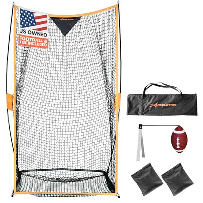 Football Net (7x4 ft) for Field Goals, Portable Football Kicking Net for Throwing with Target Zone Attachment, Field Goal Kicking Cage Nets for Practice [Sand Bag, Ball, Pump, Tee, Carry Bag Included]