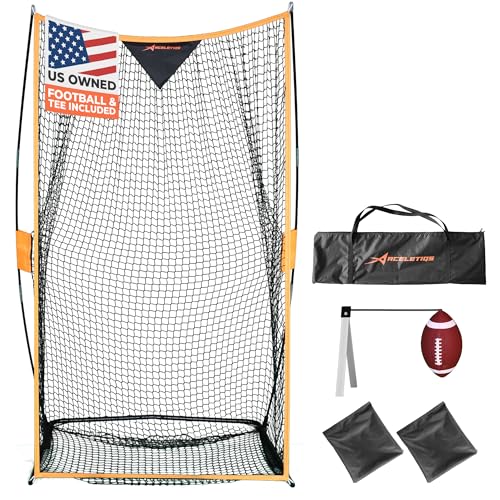 Football Net (7x4 ft) for Field Goals, Portable Football Kicking Net for Throwing with Target Zone Attachment, Field Goal Kicking Cage Nets for Practice [Sand Bag, Ball, Pump, Tee, Carry Bag Included]