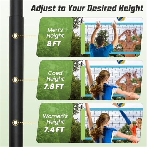 CZBZ Heavy-Duty Volleyball Net Set with 3-Level Adjustable Poles, Anti-Sag Winch, Portable for Backyard Beach Park Games