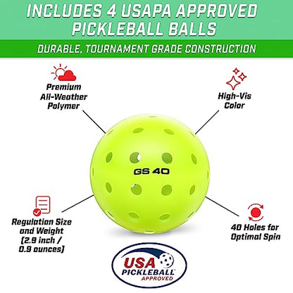 GoSports Pickleball Sets - Classic, Retro, Steel Blue, or Yellow - Includes 4 Paddles, 4 Regulation Pickleballs and Carry Case | 4 Paddles, Carry Case - color: Retro