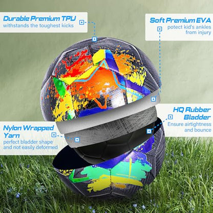 Size 4 Soccer Ball, Durable Long-Lasting Construction Soccer Balls for Kids Teens Boys Girls Youth Soccer Players Skill Practicing Training Gifts
