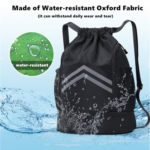 Drawstring Backpack - Water Resistant Sports Gym Bag with Shoes Compartment and Water Bottle Holder Pockets - String Cinch Bag - Pull String Bag - Sport String Sackpack for Men Women,Navy Blue - color: Navy Blue