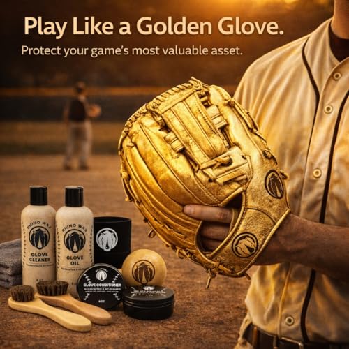Rhino Wax - Baseball Golden Glove Break-in Kit - Oil for Ball Gloves, Mitt Conditioner, Glove Scrub, Daily Cleaner, Mallet, Wrap, Brushes, & 2 Microfiber Cloths - for Breaking in and Maintaining