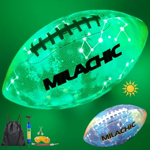Glow in The Dark Football Size 9 & Youth Size 6, Luminous Glowing Footballs Super Grip Composite Leather Football Balls with Pump and Ball Carry Bag - color: Size 9 - Blue