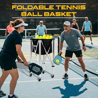 Pickleball Cart | Tennis Ball Hopper | 150 Ball Capacity | Multiple Storage Pockets | Carrying Bag | Lightweight & Portable | Coaching Cart for Practice & Training