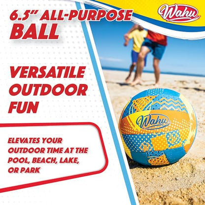 Wahu 100% Waterproof All-Purpose Pool Ball for Beach Volleyball, Soccer, and More, 6.5" Round Water Ball for Beach and Pool Sports Games