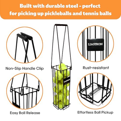 Tennis Ball Hopper Basket Pickleball Picker Upper Pickleball Ball Basket Pickup Hopper Retriever Collector for Balls for Easy Picking Metal Durable Portable Large Capacity Coaches Training