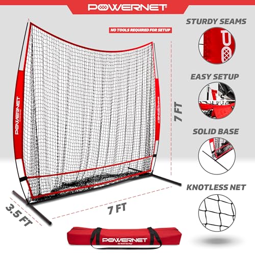 PowerNet 7x7 Full Mouth Baseball Net, Portable Large Mouth Batting Net, Outdoor Softball & Baseball Batting Practice Training Equipment