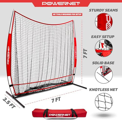 PowerNet 7x7 Full Mouth Baseball Net, Portable Large Mouth Batting Net, Outdoor Softball & Baseball Batting Practice Training Equipment