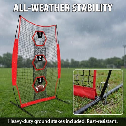 Football Throwing Net ： Quarterback Target for Passing Accuracy Training - Quick Setup Practice Net with Stable Frame & Carry Bag for Backyard or Field Use - size: 5x7FT