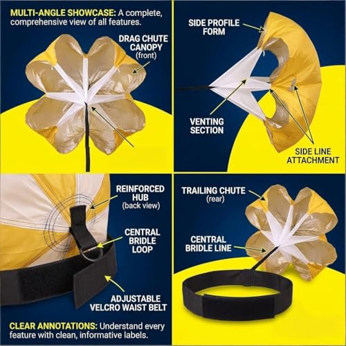 Football Kick Trainer Parachute Resistance with Adjustable Waist Strap for Youth Field, Backyard, Speed and Power Drills - color: Yellow