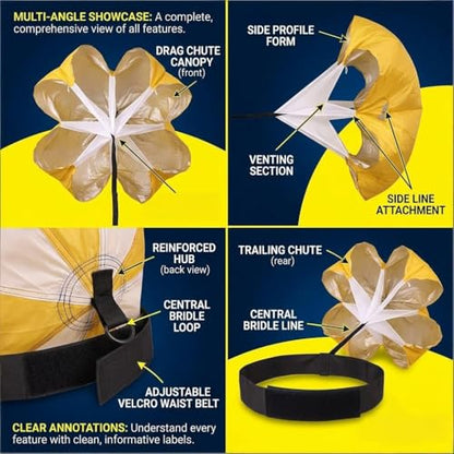 Football Kick Trainer Parachute Resistance with Adjustable Waist Strap for Youth Field, Backyard, Speed and Power Drills - color: Yellow