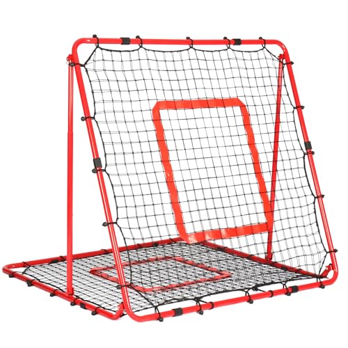 BaseGoal Baseball and Softball Rebounder Net,Baseball Rebounder,Volleyball Rebounder,Pitch Back Net,Multi-Sport Training Rebound Screen,with Pitching Target,Easy Adjustable Angles - size: 47x47 IN, style: Red