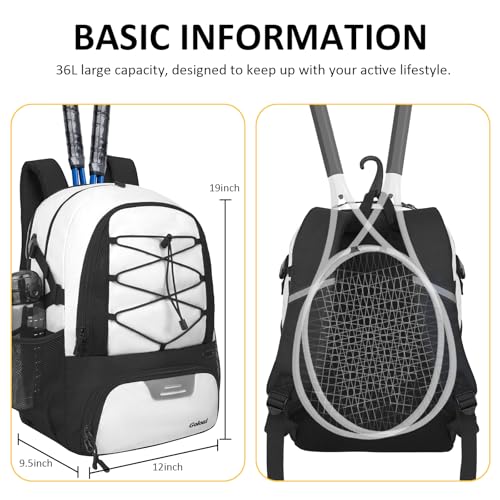 Goloni Tennis Backpack, Tennis Bag with Fence Hook & Ventilated Shoe Compartment, Holds 2 Tennis Rackets