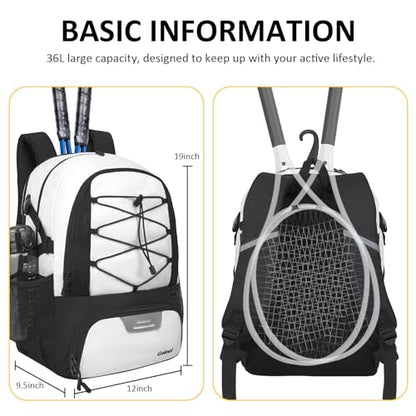 Goloni Tennis Backpack, Tennis Bag with Fence Hook & Ventilated Shoe Compartment, Holds 2 Tennis Rackets