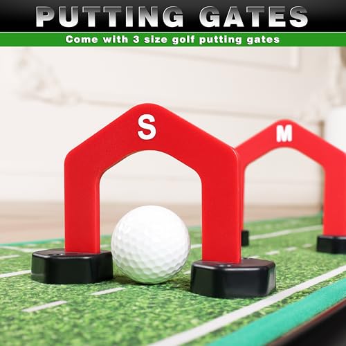 CHAMPKEY Premium Golf Putting Green Indoor with 3 Golf Putting Gates - Improves Putting Accuracy and Skill Levels Golf Putting Mat - Ideal for Indoor and Outdoor Training - style: Dual Hole - Plastic