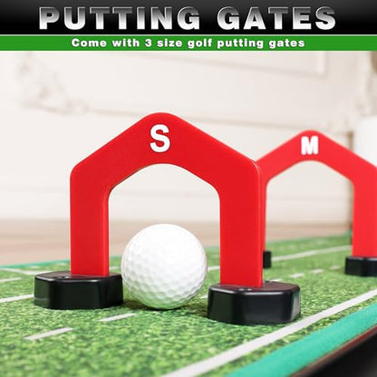 CHAMPKEY Premium Golf Putting Green Indoor with 3 Golf Putting Gates - Improves Putting Accuracy and Skill Levels Golf Putting Mat - Ideal for Indoor and Outdoor Training - style: Dual Hole - Plastic