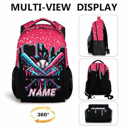 Personalized Baseball Drip Backpack for Boys Kids School Team, Cool Baseball Bookbag for Elementary Kindergarten Travel Camping