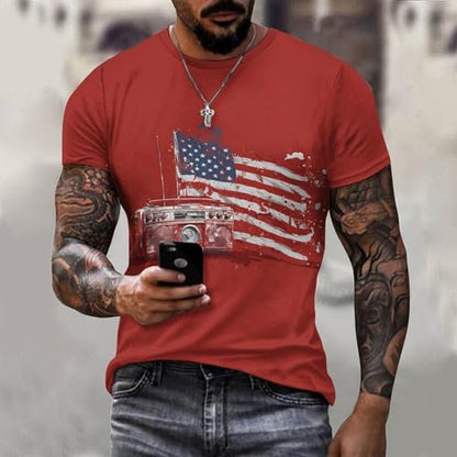 Men's American Flag T Shirt Short Sleeve Patriotic Tops Crewneck Muscle Tee 4th of July Golf Tops Summer USA Tee
