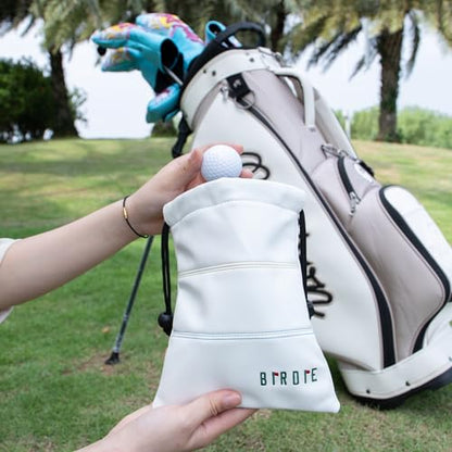 Golf Valuables Pouch, Leather Golf Tee Pouch with Drawstring Closure Golf Ball Tee Handbag Portable Golf Accessories