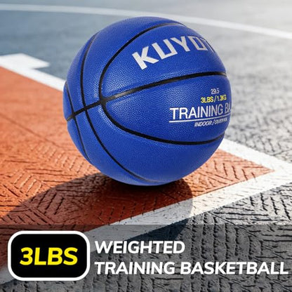 KUYOTQ 3LBS/3.3LBS/2.2LBS Weighted Heavy Training Basketball 29.5/28.5" in and Outdoor Improving Handling Dribbling Passing Rebounding Skill Composite Size 7/6 Weighted Training Basketball Equipment - color: Blue Weighted Basketball 3.0LBS/1.3KG, size: Si