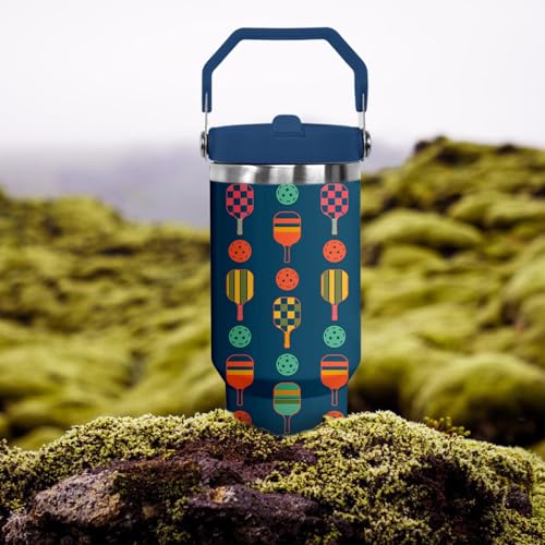 30 oz Tumbler with Handle Flip Straw Leak Proof - Pickleball Mug 30oz Tumbler Travel Coffee Mug with Handle - Birthday Gifts for Women Men Pickleball Lovers Players 30 Ounce Stainless Steel Cup - color: Pickleball Blue
