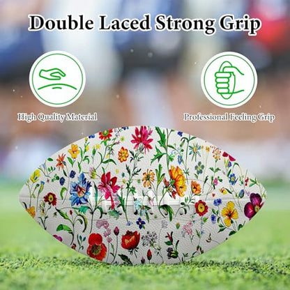 American Football, Official Size 11.9 x 7.3 Inch, Premium Composite Leather High-Grip Ball with Pro-Style Lacing, Unique Prints for Training, Games & Gifts - color: Splendid Flowers