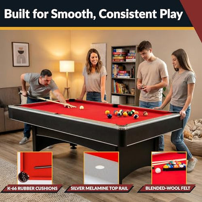 Hathaway Maverick 7 Foot Pool Table with Table Tennis Top – with Accessories for Both Games – Space-Saving Ping Pong and Pool Table Combo for Families – Matte Black Finish - color: Black with Red Felt