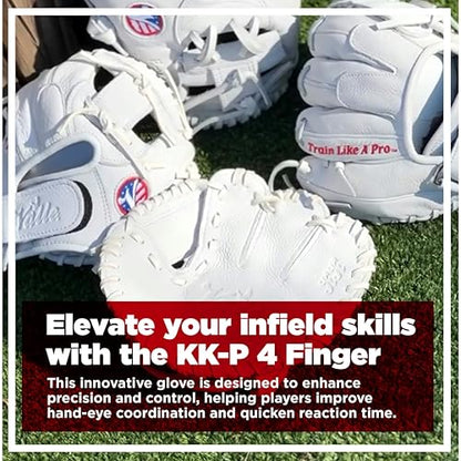 Valle Eagle KK-P 4-Finger Baseball Glove - Infield Flat-Style Training Glove - Durable Leather, Flexible, Sure-Grip - Ideal for Any Age and Player - Perfect for Game Drills - Sure-Grip, Softball