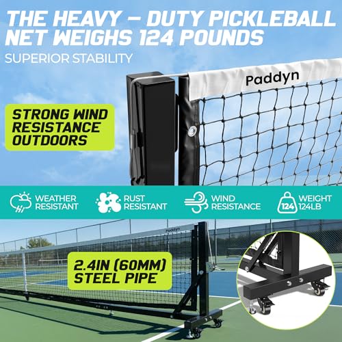 Pickleball Net Portable Outdoor with Wheels-22FT Pro Tournament Pickle Ball Net with Steel Cable Tensioning System,124LBS Heavy-Duty Pickleball net for Driveway/Backyard/Club/School