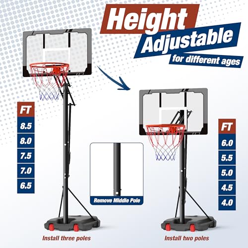 Basketball Hoop Outdoor with 33 Inch Shatterproof Backboard, Portable Basketball Goal System - style: 4.0-8.5FT (Gray)