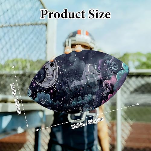 American Football, Official Size 11.9 x 7.3 Inch, Premium Composite Leather High-Grip Ball with Pro-Style Lacing, Unique Prints for Training, Games & Gifts - color: Skull Moon Nebula