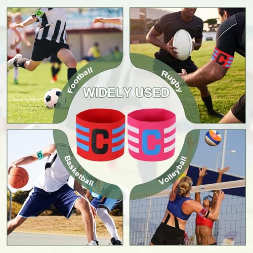 Captain Arm Bands for Soccer, Soccer Captain C Armband, Classic Striped Elastic Protective Arm Badge Player Bands - color: Red/Rose Red