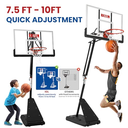 IGL Basketball Hoop Outdoor with 52 Inch Shatterproof Backboard, 10FT Height Portable Basketball Hoop Outdoor, Adjustable Basketball Goal System