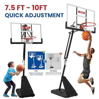 IGL Basketball Hoop Outdoor with 52 Inch Shatterproof Backboard, 10FT Height Portable Basketball Hoop Outdoor, Adjustable Basketball Goal System