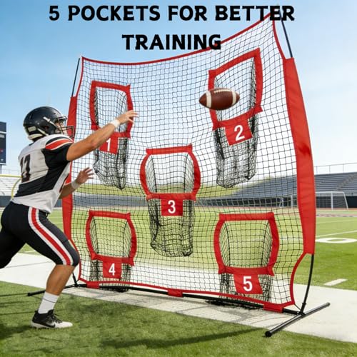 7x7ft Football Throwing Net with 5 Targets – Portable QB Throwing Net for Quarterback Training, Football Training Equipment - Perfect Football Target Net with Carry Bag