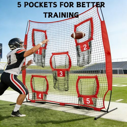 7x7ft Football Throwing Net with 5 Targets – Portable QB Throwing Net for Quarterback Training, Football Training Equipment - Perfect Football Target Net with Carry Bag