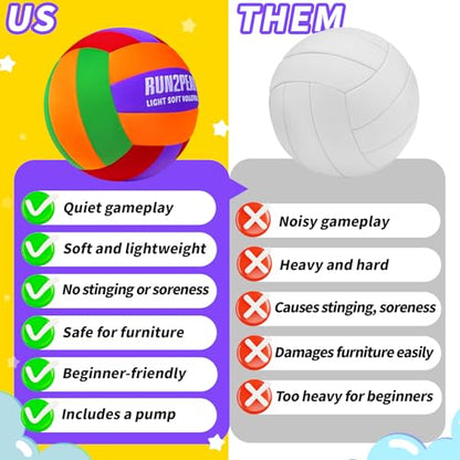 RUN2PEAK Super Soft Light Volleyball - Safe and Quiet Volleyball Ball for Indoor Outdoor Play - Official Size 5 Beginners Volleyballs Trainer for House Yard Beach Training