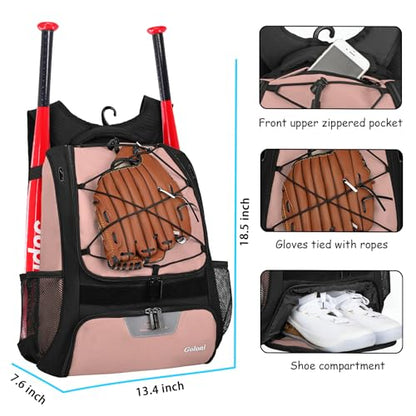 Goloni | Baseball Backpack,Baseball Bag for Adult,Softball Bat Bag with Shoes Compartment,Large Main Compartment for Helmet & accessories, Fence Hook - color: Pink