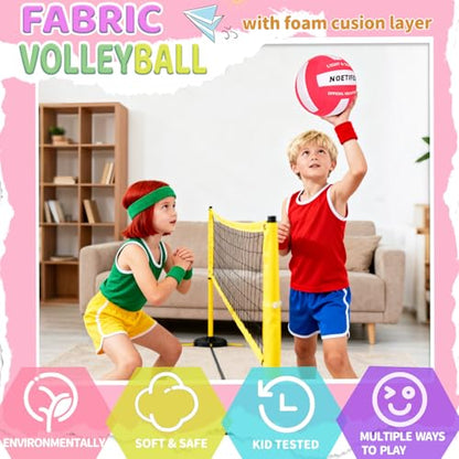 Soft Volleyball-Super Soft Fabric Light Volleyball for Indoor Practice Safe and Quiet Kids Youth Beginners House Yard Training Practice Games(Deflated) - color: Red,white