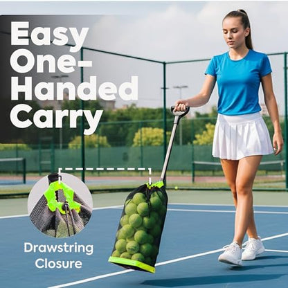 Rolling Tennis Ball Hopper & Picker Basket with Wheels, Holds 50+ Tennis Balls or 40+ Pickleballs, Lightweight Retriever Collector, Durable Easy Pick Up Ball Collector with Paddle Bag, Upgraded