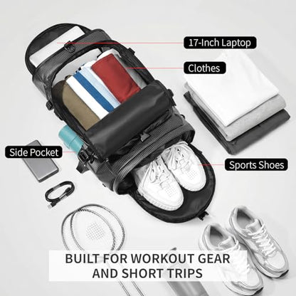 YOUMIAN Gym Duffle Bag 3 IN 1 Travel Backpack 40L Waterproof Shoe Compartment for Men and Women Basketball Soccer Sports Bag (TPU Black Checkered) - color: Tpu Black Checkered