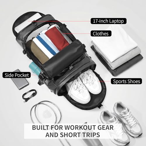 YOUMIAN Gym Duffle Bag 3 IN 1 Travel Backpack 40L Waterproof Shoe Compartment for Men and Women Basketball Soccer Sports Bag (TPU Black Checkered) - color: Tpu Black Checkered