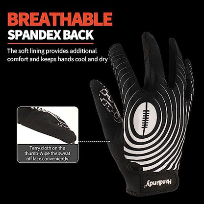 HANDLANDY Youth Football Gloves, Kids Sticky Receiver Gloves,Super Grip Football Glove Best Gift for Boys,Girls - color: Black and White, size: X-Small-Youth