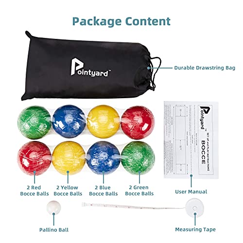 90mm Bocce Ball Set with 8 PE Balls, 1 Pallino, Carrying Bag, Measuring Tape - Family Game for Outdoor/Lawn/Beach/Park - size: 90mm
