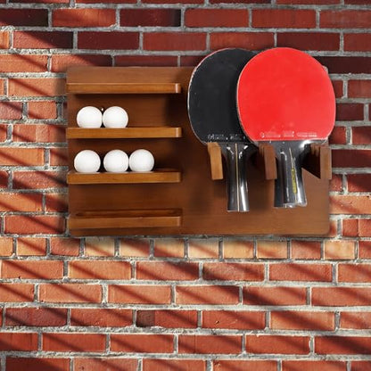 Premium Bamboo Ping Pong Paddle Holder (Rack Only) - Wall Mounted 6-Paddle & 16-Ball Display Stand - Table Tennis Organizer for Home & Office - Paddles and Balls NOT Included