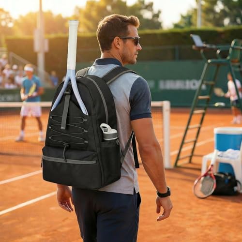 Garvee Tennis Backpack for Men Women, 2 Racket Pickleball Bag with Separate Shoe Compartment, Large Tennis Racket Bag for Racquet Sport Equipment, Beige/Black - color: black