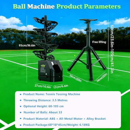 Portable Pickleball Machine - Remote Control, Adjustable Angle, 33 Balls, 5200mAh Battery, Distance Control, Beginner-Friendly Training Aid, Perfect for Skill Development